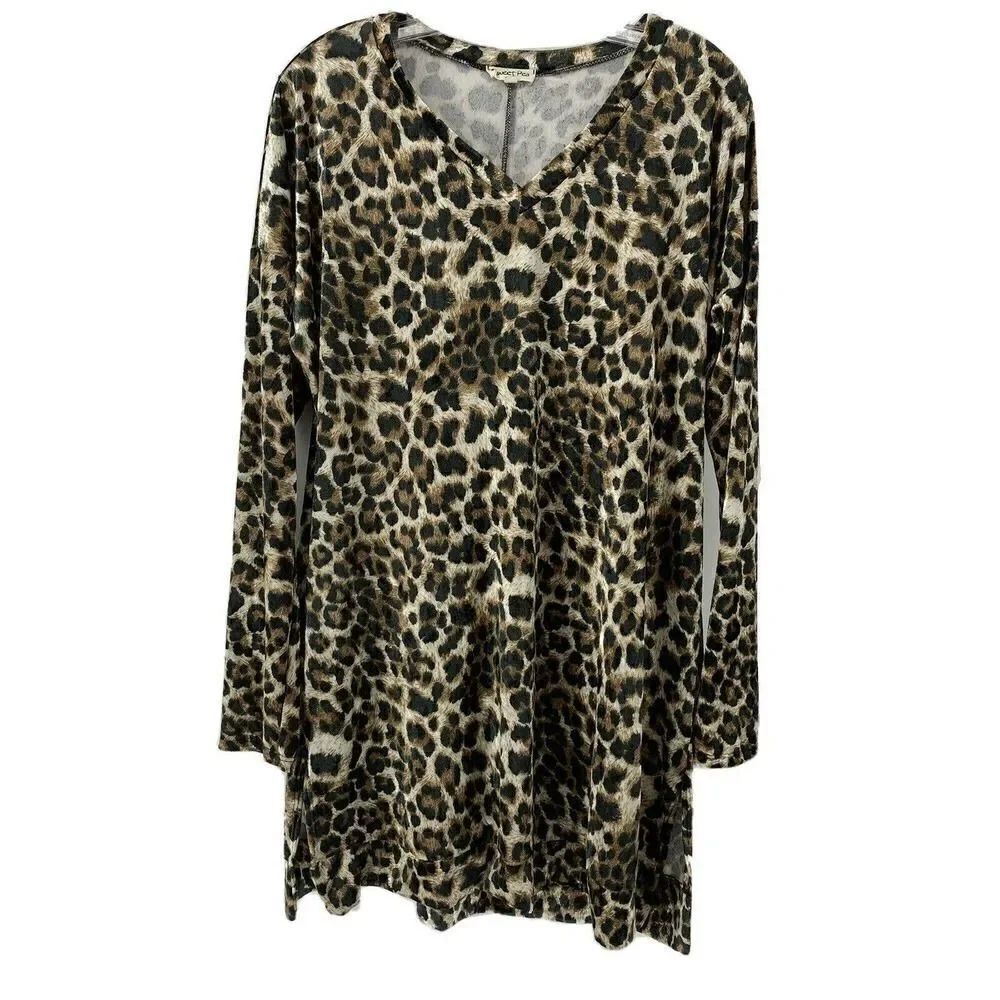 Leopard Print Velvet Long Sleeve Mini Dress Medium